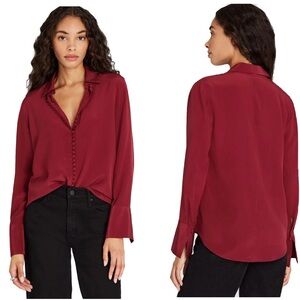 Club Monaco red 100% silk button front blouse Sz L